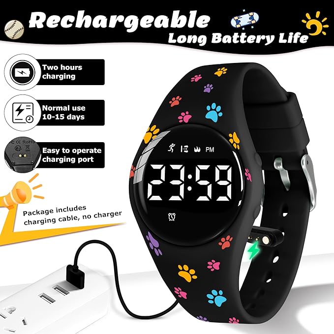Kids Watches for Girls Boys Digital Sport Watch with Step Counter Pedometer Vibration Alarm Clock, No App Waterproof Fitness Tracker Kids Watch Boys Girls Teens Students Ages 5-16