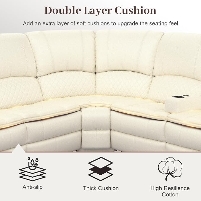 Yolsali Manual Reclining Sectional Sofa Set, 5 Seats Soft Leather Recliner - Image 4