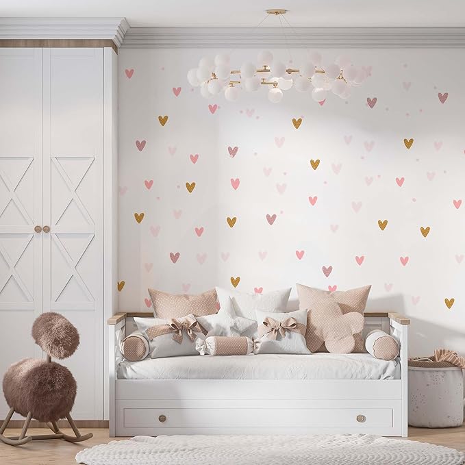 WS Wallpaper Heart Wall Decals Pack of 5 Sheets 135pcs by Lipastick - Polka Dots Wall Stickers for Bedroom Living Room Girls Room Decoration Kids Room Baby Nursery Room Removable Wall Decals