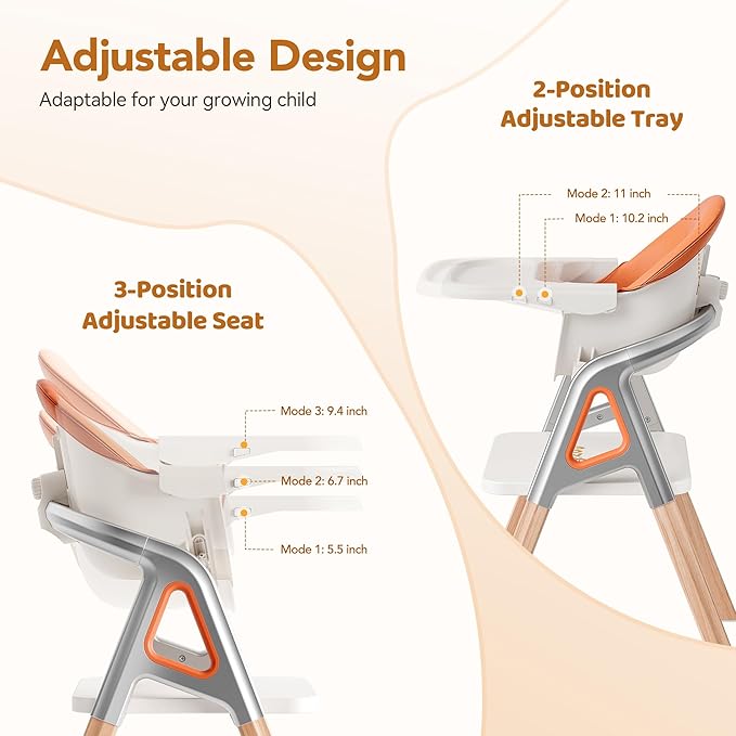 CoziBB Baby High Chair, 6 in 1 Convertible Growing Baby Highchairs for Babies and Toddlers, Baby Chair with Adjustable Dining Tray and Seat, 5-Point Safety Belt,White