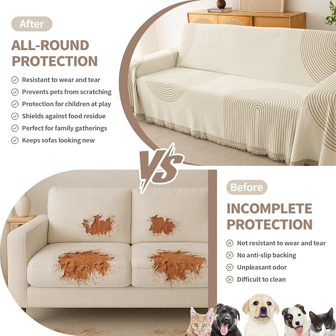 Boho Sofa Covers for 3 Cushion Couch, Chenille Sofa Slipcover for Pets Washable - Image 2