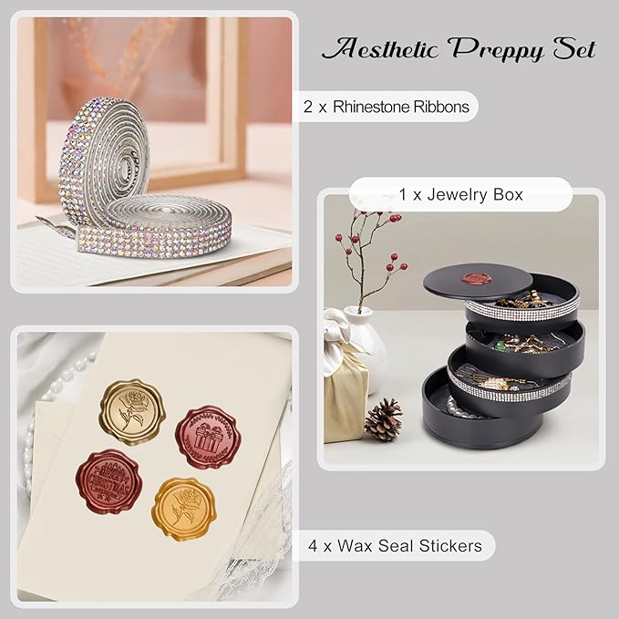 CONBOLA Jewelry Holder Organizer, Christmas Gifts Ideas for Women, Small Jewelry Storage Box Earring Holder, 5-Layer Rotating Jewelry Storage Tray with Lid for Bracelets Rings Bracelets