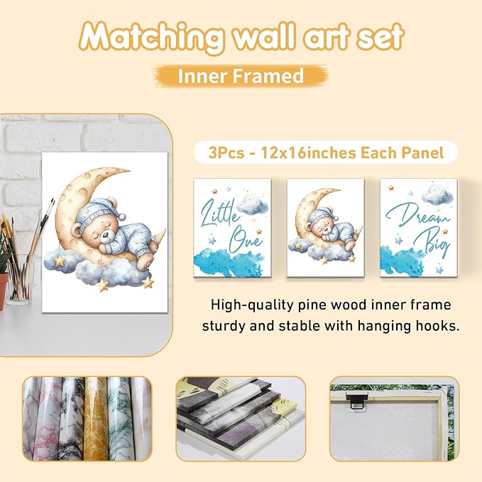 Personalized Baby Bedding Set, 5 Pcs Custom Baby Crib Sets with Name, Toddler Bedding Set for Baby Girls Boys, Blue Bear Double Layer Nursery Bedding Set, Customized Gifts for Infants Kids