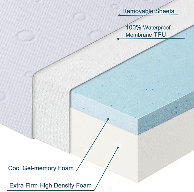 Mini Crib Mattress, 38" x 24" x 2" Dual Sided Gel Memory Foam Mattress with Waterproof, Breathable and Removable Zippered Cover