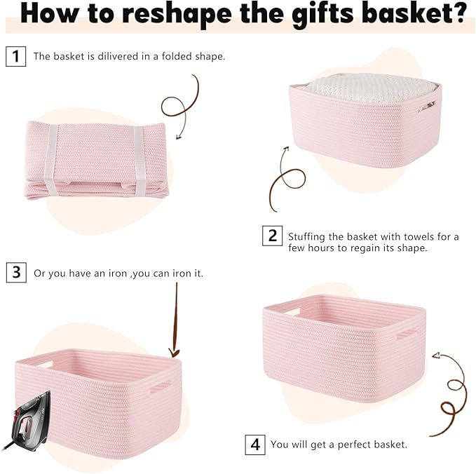 OIAHOMY Storage Basket for Shelves, Closet Cube Storage Bins Baskets for Clothes Blanket Towels, Baby Nursery, Toy Baskets Box, Woven Rope Basket, 17.72*12.99*7.87 IN, 2 Packs Mixed Pink