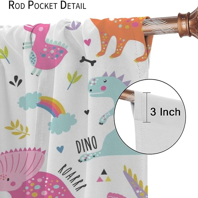 Cartoon Dinosaur Curtains for Kids Boys Girls Home Decor Childish Cute Dino Animals Print Pattern Rod Pocket Blackout Window Drapes for Nursery Baby Bedroom Playroom W26xL84in 2 Panels