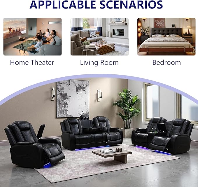 Power Recliner Sofa Set, Living Room Furniture Sets, Luxury Reclining Loveseat - Image 8