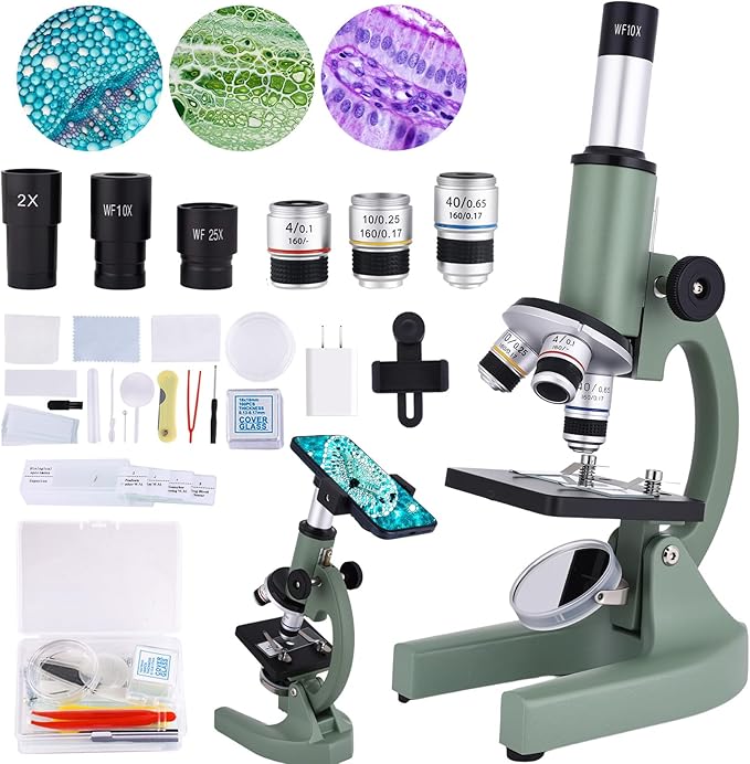 Microscope for Kids 40X-2000X with LED supplemental Light, Slides and specimens, Microscope for Kids 8-12 for School Labs and homeschooling