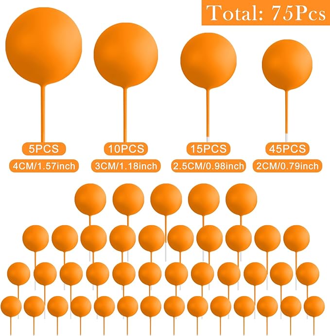 75 Pieces Orange Cake Balls Topper Decorations Foam Cupcake Topper Mini Balloon Cake Topper Picks for Cake Deco Birthday Party Wedding