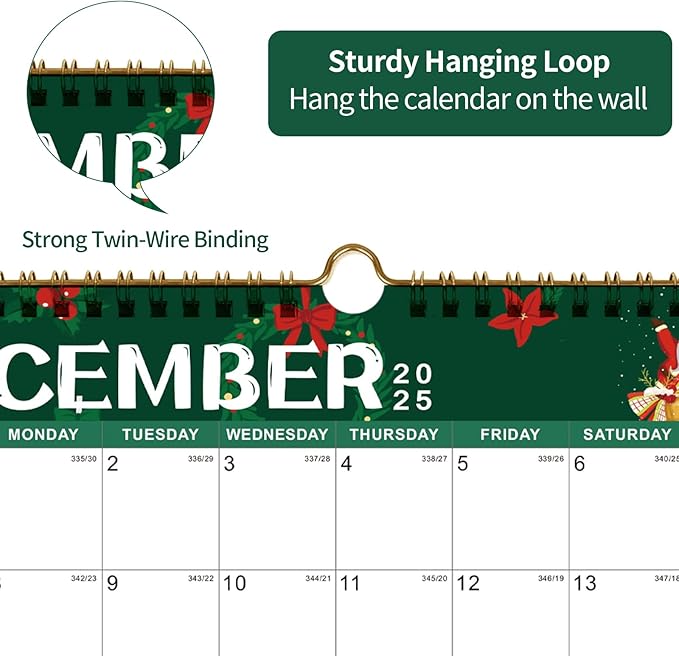 Calendar 2025-2027 22 Monthly Wall Calendar Runs from September 2025 until June 2027 Spiral Binding Hanging 11.5" x 14.7" Thick Paper with Julian Dates and Block for School Office（Festive)