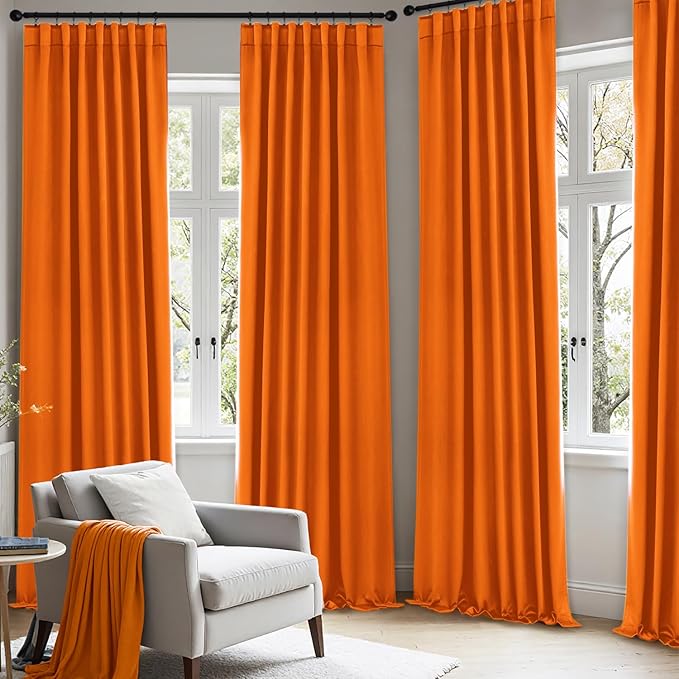 ANRODUO Back Tab Blackout Curtains for Bedroom Living Room, Rod Pocket Pinch Pleated Thermal Insulated Room Darkening Curtains 63 Inches Long 2 Panels, Orange, 42 x 63 Inch