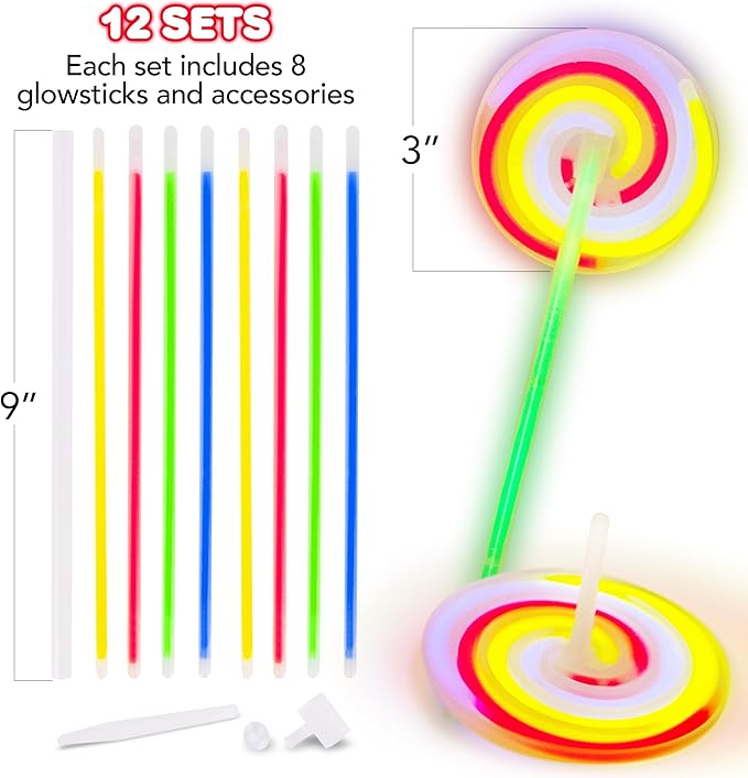 ArtCreativity Lollipop Glow Sticks for Kids - Set of 12 Spinner Light Up Sticks - Halloween Glow Stick Light Up Party Favors - Glow in The Dark Accessories