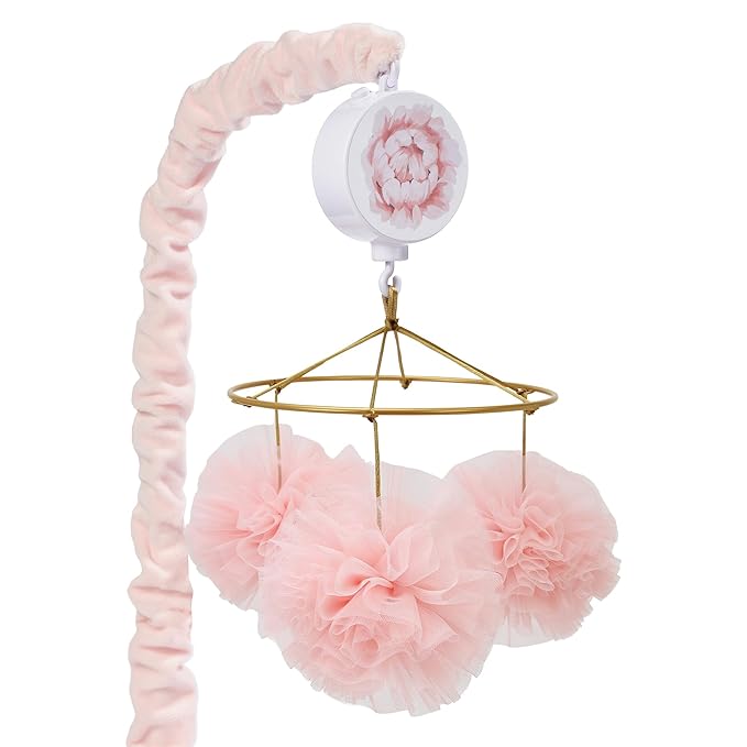 Lambs & Ivy Secret Garden Pink Pom Pom Musical Baby Crib Mobile Soother Toy
