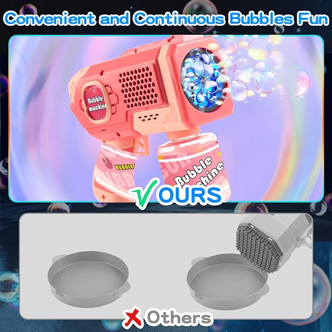 EagleStone 2 Pack Bubble Gun Machine for Kids, Automatic Light Up Bubble Blower with 4 Bottles 10 Bags Refill Solution, Bubble Guns Blaster for Toddlers, Outdoor Toys Gifts, Wedding Easter Party Favor