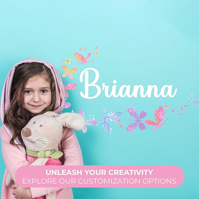 Personalized Name Wall Decals for Girls Bedroom - Butterfly Pink Room Decor with Rainbow Options - Multiple Sizes