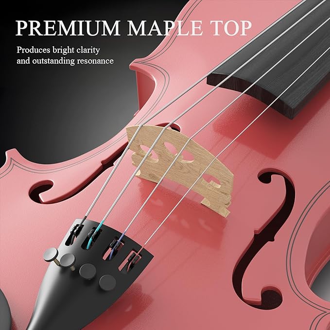 Beginner Violin 4/4, Full Size Violin for Adults, Teens, Student, Acoustic Fiddle Kit with Hard Case, Bow, Rosin, Bridge, Learners Age 12+ (Pink)