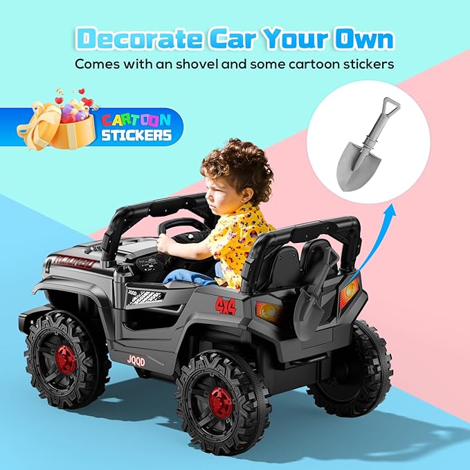 SEALIGHT 12V Kids Ride On Car Truck w/Parent Remote Control, Children Ride On Toy Toddler Electric Vehicle with Double Doors/Safety Belt/LED Lights/Music Player/Bluetooth