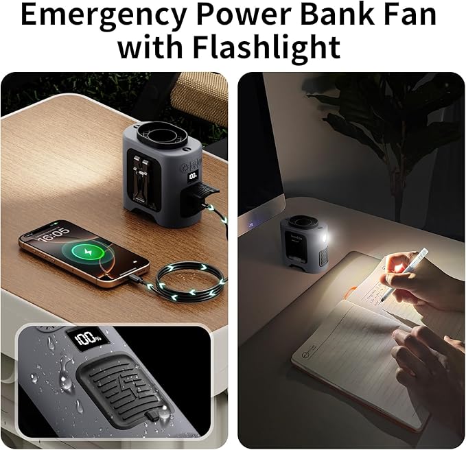 Socool 14500mAh Portable Waist Fan Clip on Belt 360 Rotation Wearable Rechargeable Personal Shirt Fan, 67H Cooling 5-Speed Battery Operated with Light, Neck Fan Hands-Free for Outdoor Jobsite Camping