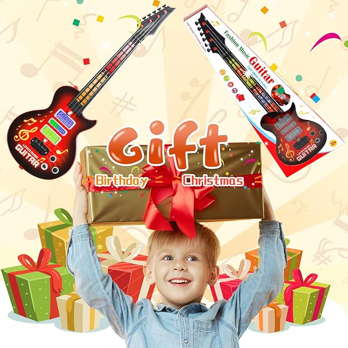 M SANMERSEN Kids Guitar Toddler Toys Guitar for Kids 3 4 5 Year Old Electric Musical Toy Guitars with 4 Strings Strap Light Up Boys Girls Gifts