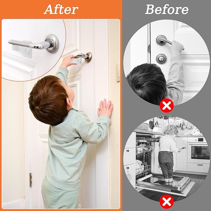 6P Child-Proof Door Lock Coolrunner Baby Proofing Door Handle Locks, Child Proof Door Lever Lock with Strong Adhesive for Protecting Kids and Toddler