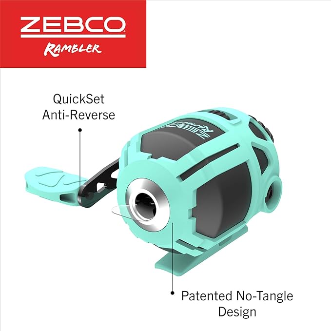 Zebco Rambler Fishing Reel and Rod Combo, Durable Fiberglass Rod with Built-in Carabiner, Patented No-Tangle Reel, Pre-Spooled with 8-Pound Zebco Fishing Line