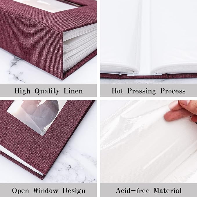 Vienrose Photo Album 4x6 100 Pages Photos Linen Cover Picture Book with Front Window for Baby Wedding Children