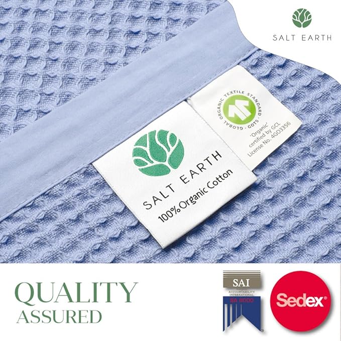 Salt Earth GOTS Certified 100% Organic Cotton Throw Blanket, 90" X 90" Waffle Blankets & Throws for Bed, Throw Blanket for Couch, Modern and Cozy Blanket, All Season, Comfy Soft Blanket(Powder Blue)