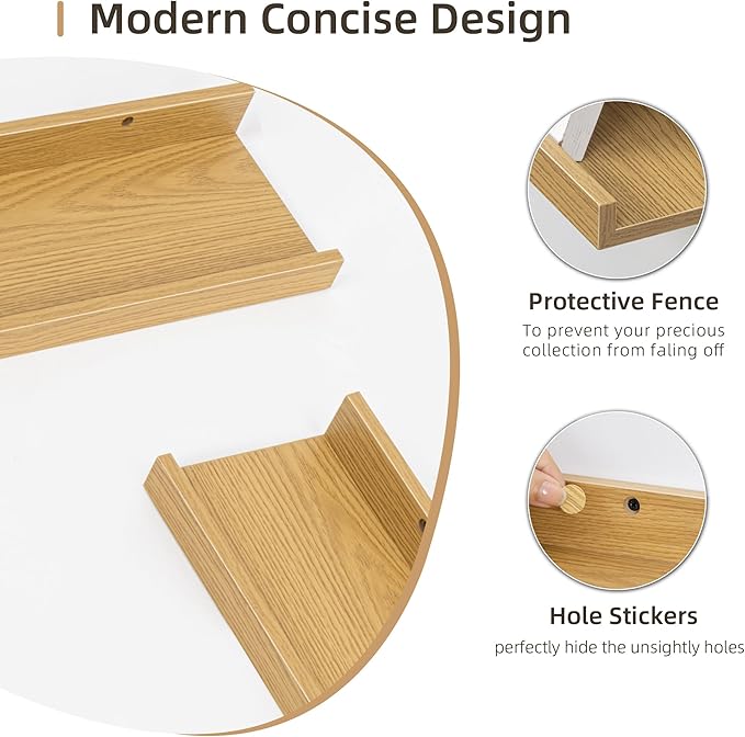 Picture Ledge Shelf, Wood Floating Shelves Set of 4, 24 inch Picture Ledge Shelves, Photo Ledge Nursery Book Shelves Wall Mounted for Living Room Kids' Room Bedroom, Color Oak