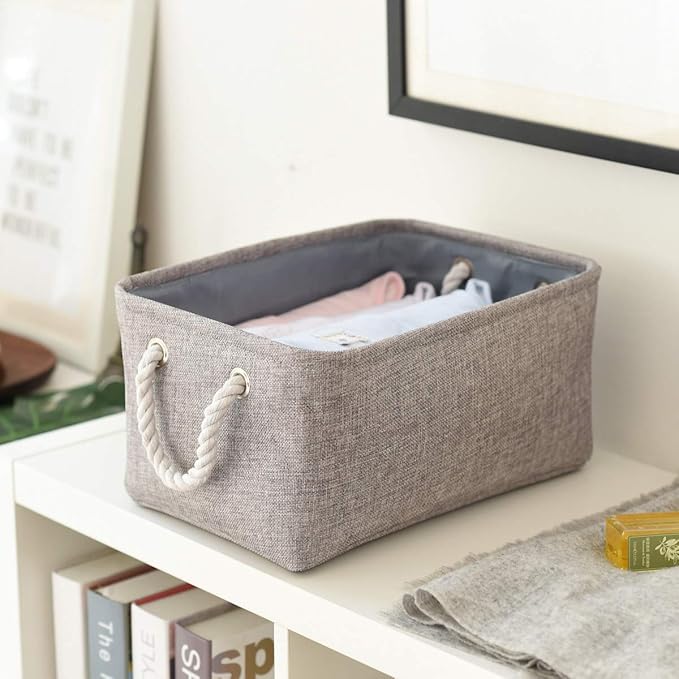 TheWarmHome Large Storage Bins Basket, 2 Pack Grey Fabric Storage Cubes for Changing Table Nursery Livingroom Kidsroom Playroom Toy, Collapsible Storage Baskets for organizing Shelves Closet