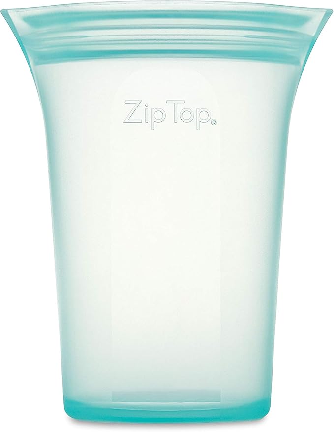Zip Top Reusable Food Storage Bags | Medium Cup [Teal] | Silicone Meal Prep Container | Microwave, Dishwasher and Freezer Safe | Made in the USA