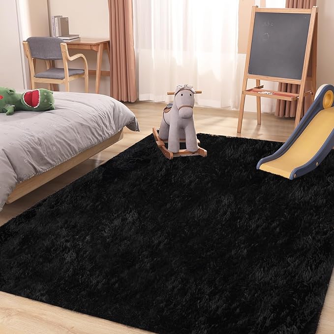 Black Rug, 4x5.8 Area Rugs for Living Room, Soft Plush Area Rugs for Bedroom, Non-Slip Indoor Carpet for Nursery, Study Room, Playroom
