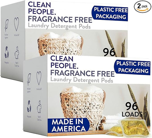 The Clean People Ultra Concentrated Laundry Detergent Pods, 192 Count, Fragrance Free, Plant-Based, Plastic Free, Septic Safe, Good for Sensitive Skin, Effective, Eco-Friendly