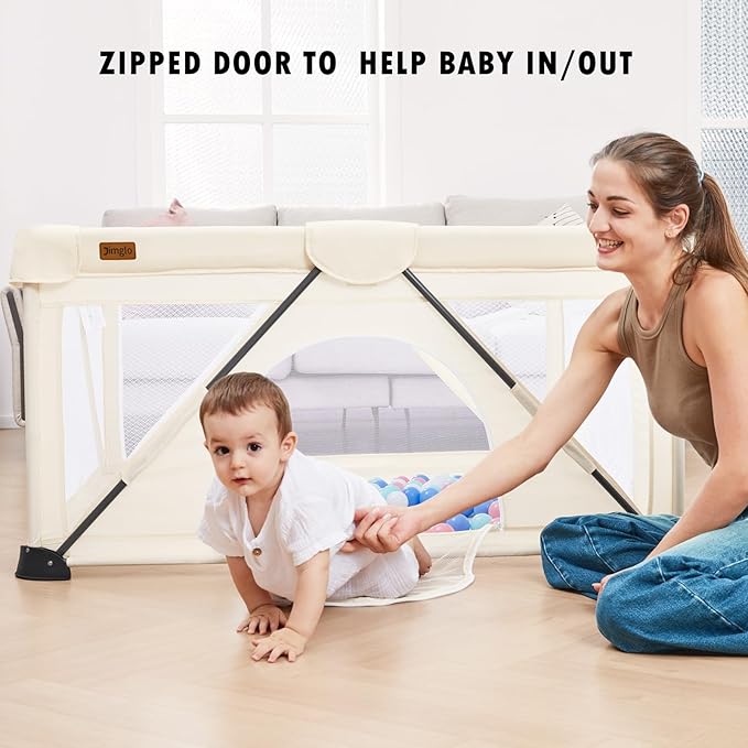 Baby Playpen Foldable, Playard for Babies and Toddlers, Portable Playpen Activity Center with 50 Balls+2 Handles for Travel, Indoor & Outdoor Play Pen with Mesh 50''x50''