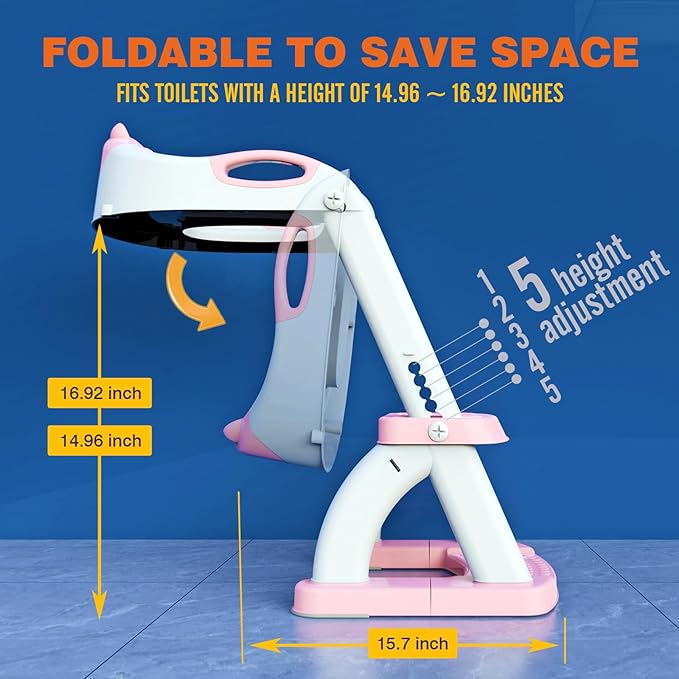 SKYROKU Potty Training Toilet, New Sector-Shape Stabilized Base two in one Toddler Toilet Seat with Splash Guard, Anti Slip Pad, and Step Stool Pink