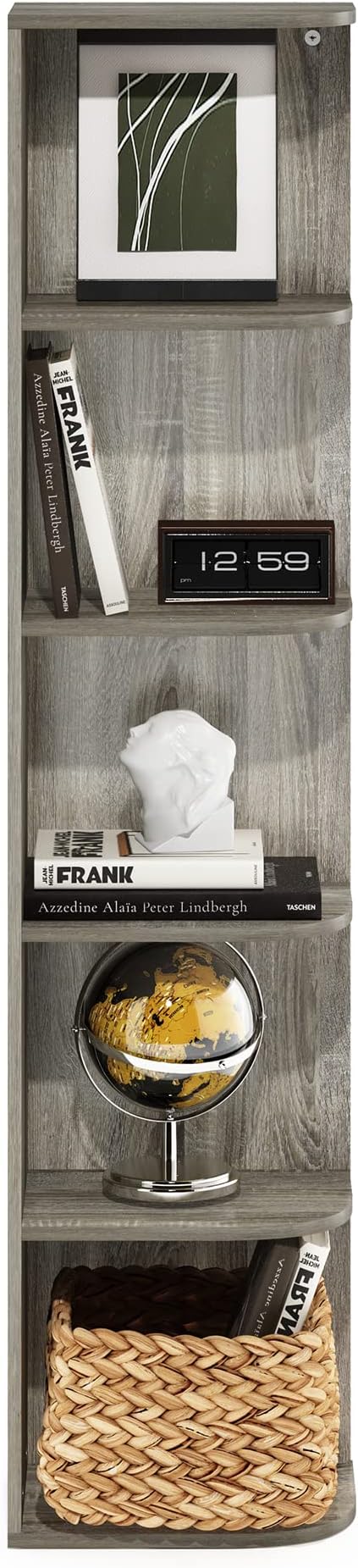 Furinno Pasir 5-Tier Corner Open Shelf Bookcase, French Oak