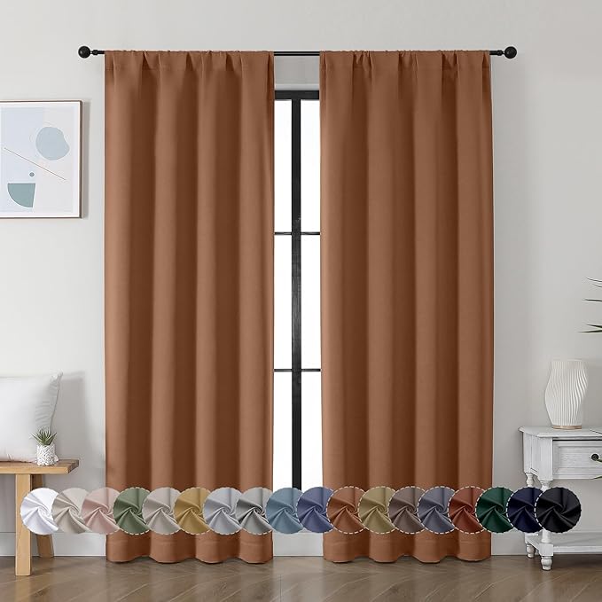 Simplebrand Ava Sun Baked Blackout Curtains for Bedroom 72 Inch Length 2 Panels, Privacy Thermal Insulated Rod Pocket Door Window Curtains for Patio French Door Front Door, W40 x L72 Inch, Sun Baked