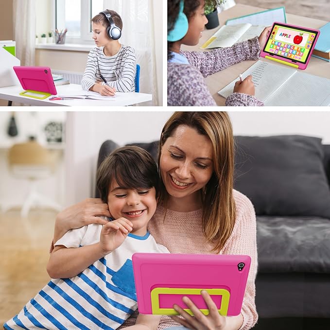 Kids Tablet 10 Inch Android 14 Tablet for Kids Ages 3-12, Octa-Core with Case, Parental Controls,14GB+64GB Storage (TF Expand 1TB), 5G WiFi, BT5.3, Pink