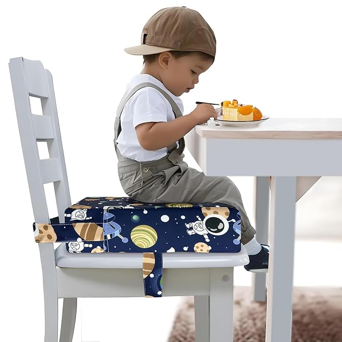 Toddler Booster Seat for Dining Table, Portable Booster Seat for Kitchen Chair, 4 Inch High-Density Foam Cushion with Adjustable Safety Straps and Non-Slip Bottom, Perfect for Kids Travel and Daily