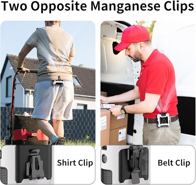 Socool 10000mAh Portable Waist Fan Clip on Wearable Belt Personal Fan Rechargeable Battery Operated With 5 Speeds & Flashlight Neck Hands-Free 40H Cooling For Outdoor Travel Camping Power Bank(White)