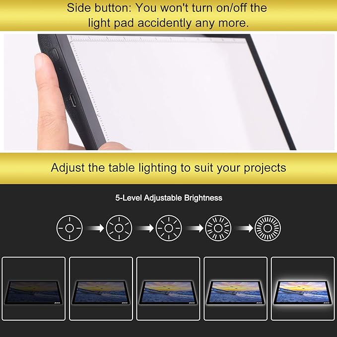 LED Light Pad, ELICE A4 Wireless Battery Powered Light Pad Artcraft Tracing Pad Light Box Dimmable Brightness Rechargeable Light Board for Artists Drawing Sketching Animation Stencilling X-ray Viewing
