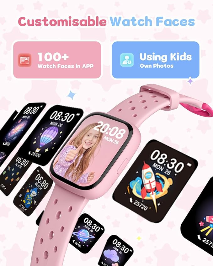 Kids Watch for Girls 5-12, Kids Smart Watch Fitness Tracker Pedometer, No Phone Needed, Puzzle Games with Parental Control, IP68 Waterproof, Heart Rate, Sleep Monitor, Step Counter, 80 Sports