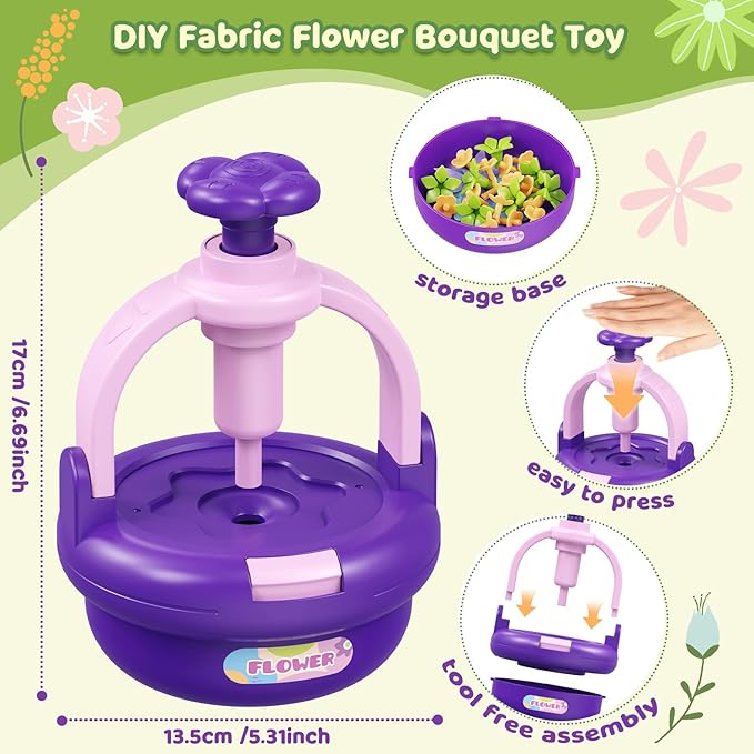 Arts and Crafts Kit for Kids Ages 4-8,Flower Bouquet Toys,DIY Flower Market Toys,Build Your Flower Bouquet,Educational Christmas Birthday Gifts for 3 4 5 6 7 8 9 Year Old Girls-Purple