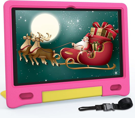 Tablet for Kids 10.1 inch Android 14 6000mHA 8GB RAM+64GB ROM(Expandable to 1TB Kids Tablet Age 3-12 with Case& Lanyard WiFi6 Google Kids Space Parental Control 1280 * 800 HD Screen Pink