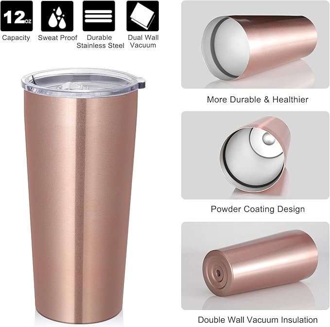 VEGOND 20oz Tumbler Bulk with Lid and Straw 6 Pack, Stainless Steel Vacuum Insulated Tumbler, Double Wall Coffee Cup Travel Mug, Rose Gold