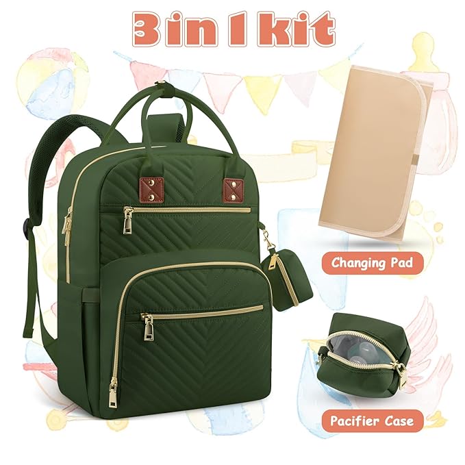 Baby Diaper Bag Backpack, Travel Diaper Bags for Girl Boy Large Capacity Baby Bag Backpack for Women Army Green