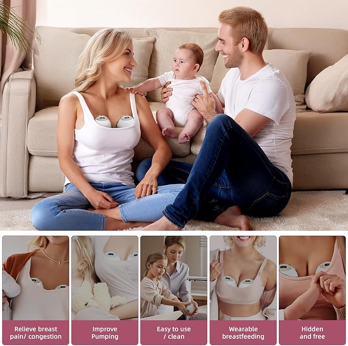 Wearable Breast Feeding Pump Portable, Electric Breast Pump Hands Free with 4 Modes &12 Levels,Strong Suction, LED Display, 24mm Sealed Flange,2 Pack
