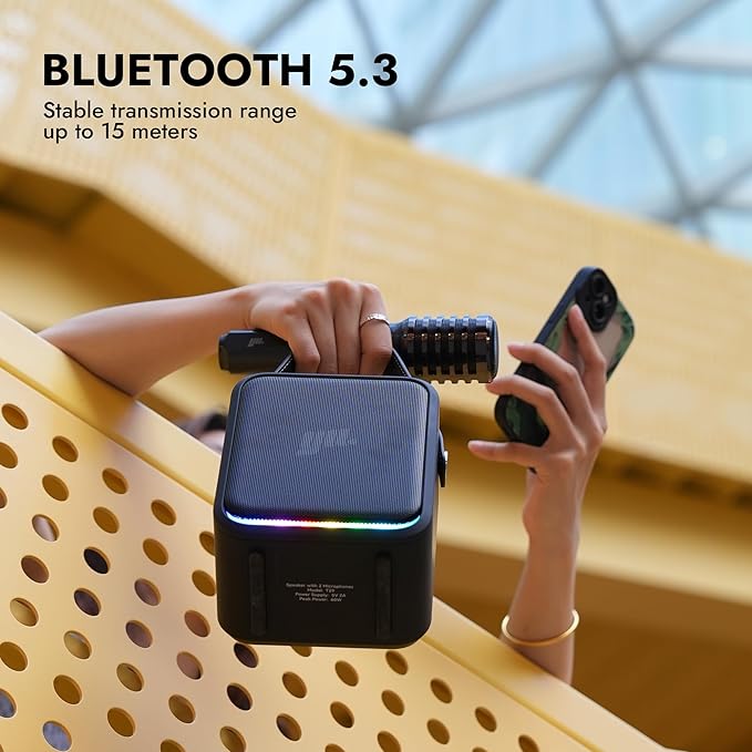 YLL Portable Bluetooth Karaoke Machine: 60W Powerful Speaker with 2 Wireless Microphones, Lightweight with Shoulder Strap, Perfect for Adults & Kids, Home & Outdoor Party