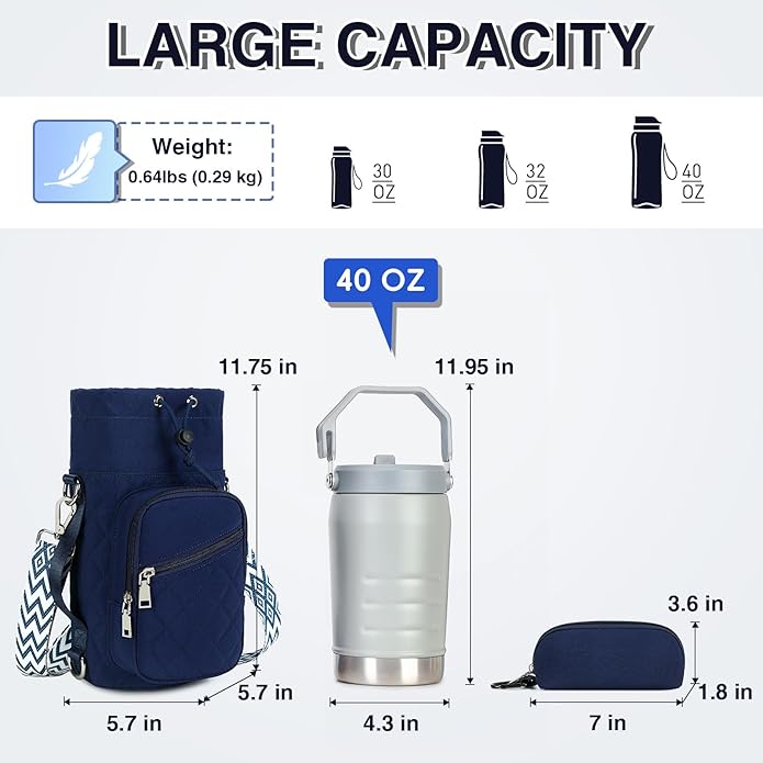 Water Bottle Carrier Bag with Strap, Water Bottle Holder Crossbody Bags for Women Men for Walking, Hiking,Cycling