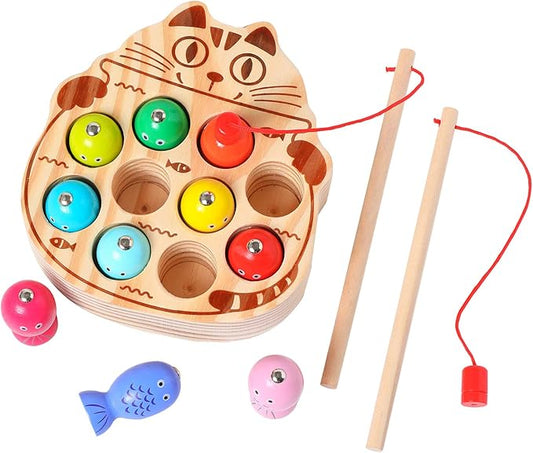 Montessori Magnetic Wooden Fishing Game for Toddlers 1-3 Years Old,Fine Motor Skills Early Learning Eyes Hands Cooperation Toy for Boys & Girls Great Birthday Gift