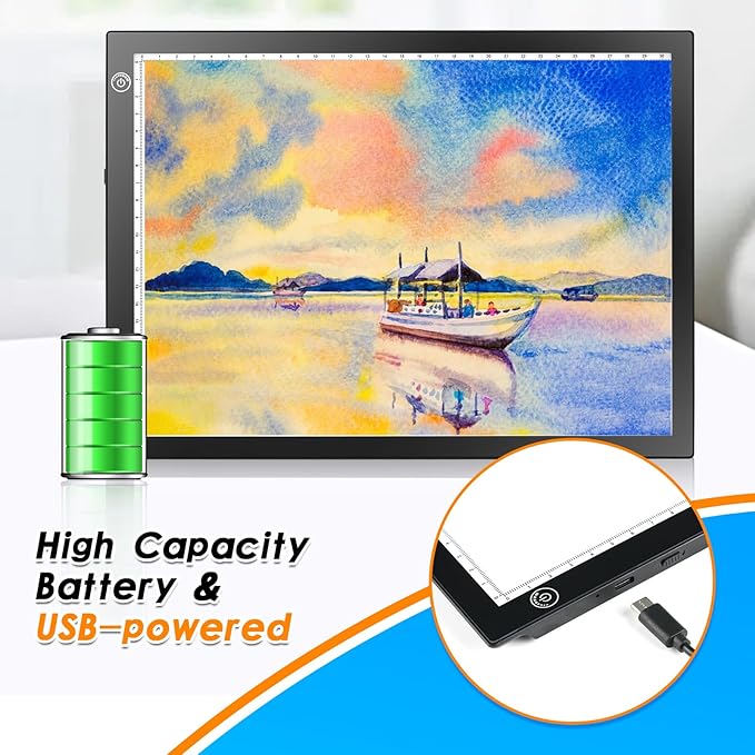 RTjoy Rechargeable A4 LED Light Tracing Pad, Adjustable Battery Powered Drawing Tablet, Artcraft Portable Light Copy Board for Tattoo Transferring, Diamond Art, Weeding Vinyl